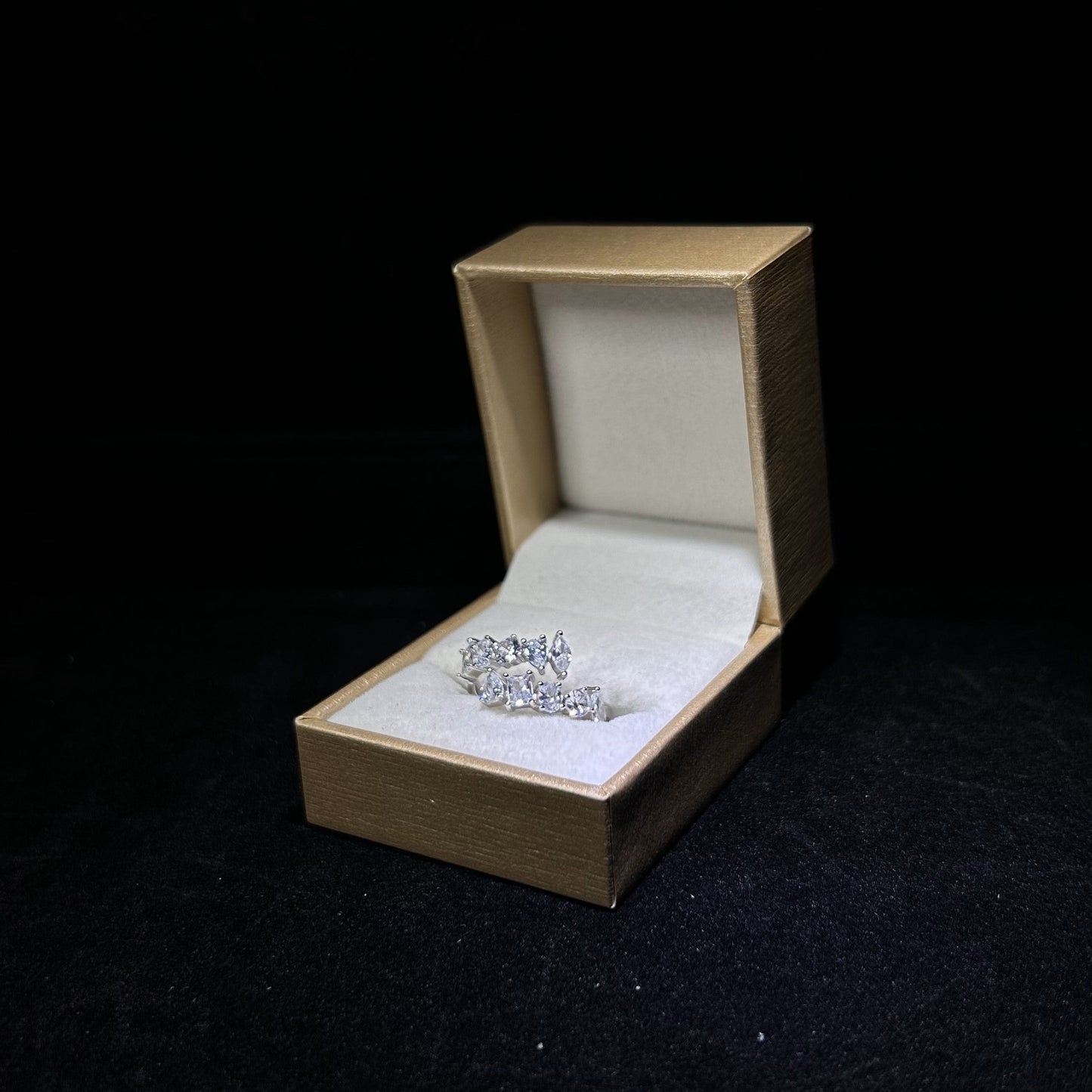 Mixed Baguette Cubic Zirconia Silver S925 Adjustable Ring