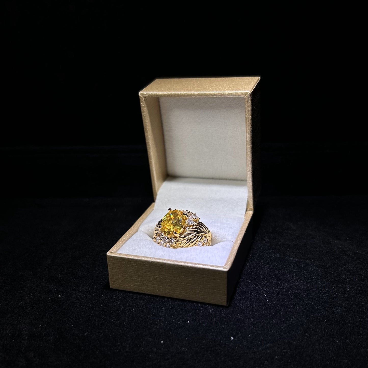 Royal Flower Citrine Cubic Zirconia Gold Plated Adjustable Ring