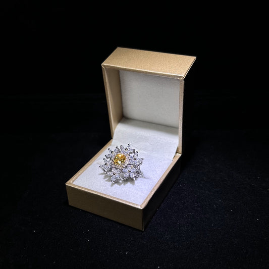 Citrine Flower Marquise Cubic Zirconia Silver Plated Adjustable Ring