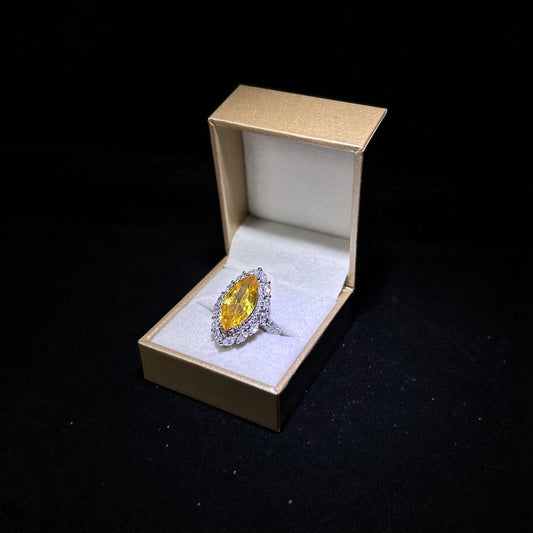 Citrine Marquise Cubic Zirconia Silver Plated Adjustable Ring