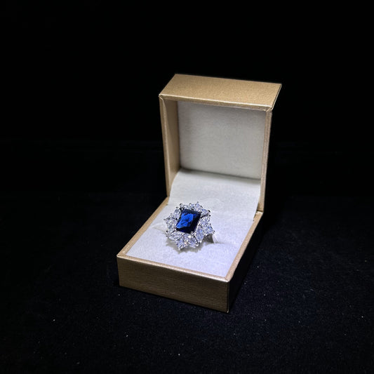 Emerald Sapphire Blue Marquise Halo Cubic Zirconia Silver Plated Adjustable Ring