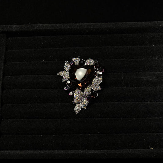 Heart Studded Silver Plated Brooch