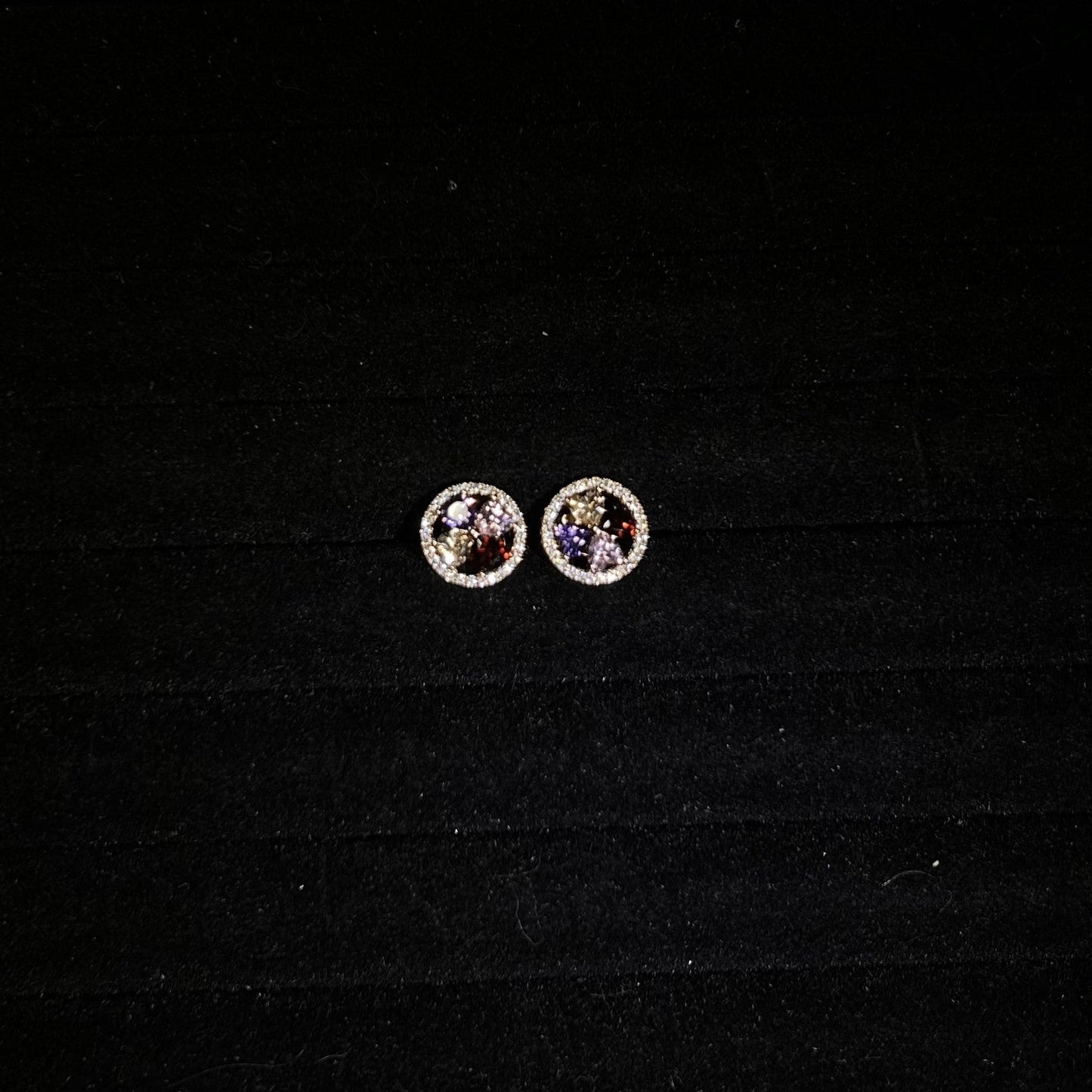 Multicolored Round Halo Gold Plated Stud Earring