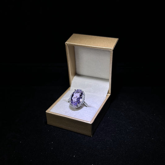 Oval Amethyst Cubic Zirconia Silver Plated Adjustable Ring