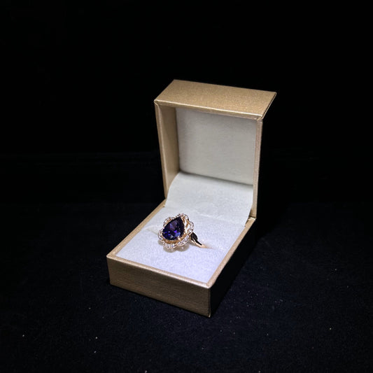 Pear Shaped Amethyst Clover Cubic Zirconia Gold Plated Ring