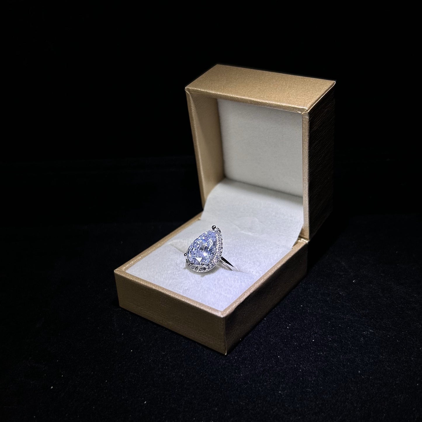 Pear Shaped Halo Cubic Zirconia Engagement Silver Plated Ring