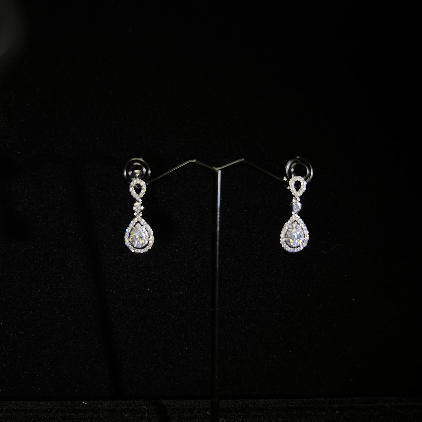 Pear Shaped Halo Cubic Zirconia Silver Plated Drop Dangling Earring