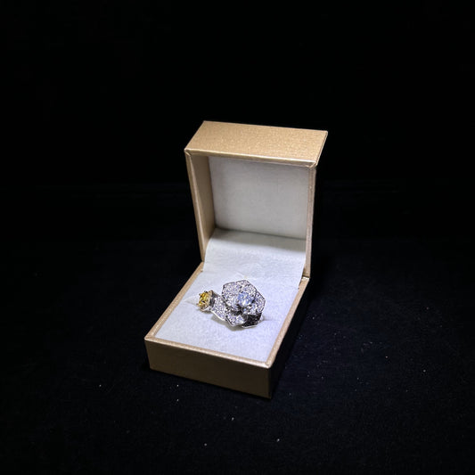 Rose Flower Cubic Zirconia Silver Plated Adjustable Ring