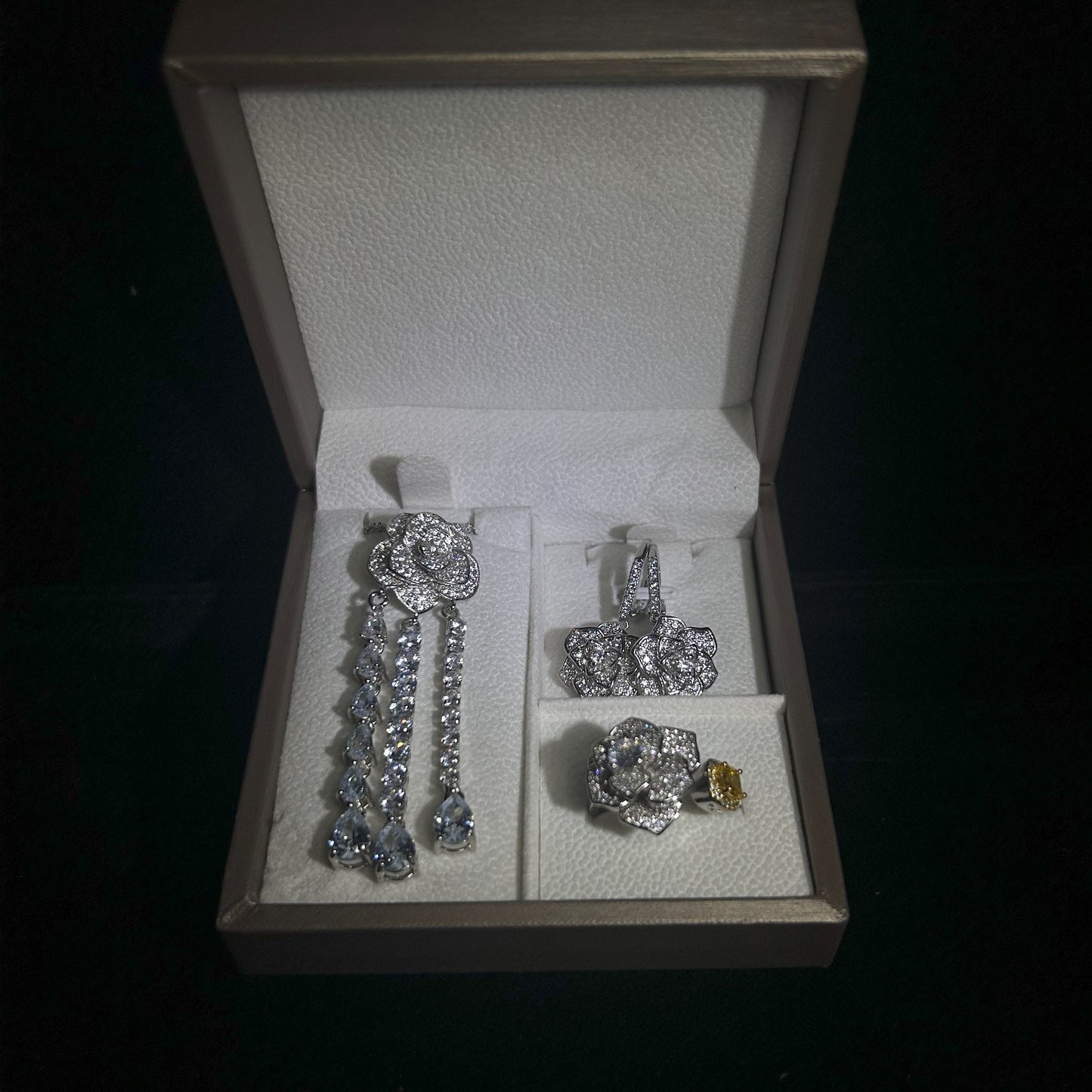 Rose Studded Silver Plated Jewelry Set