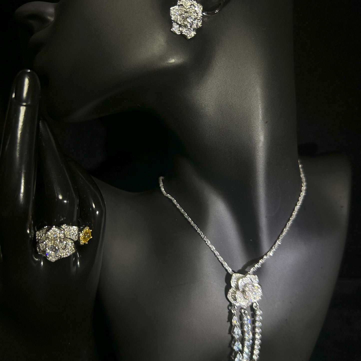 Rose Studded Silver Plated Jewelry Set