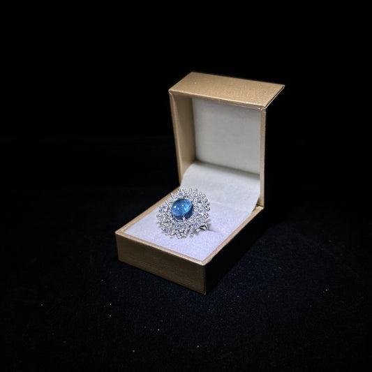 ROUND AQUAMARINE FLAKE CUBIC ZIRCONIA SILVER PLATED ADJUSTABLE RING