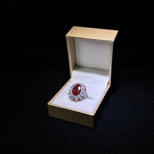 Ruby Red Oval Halo Cubic Zirconia Silver Plated Ring