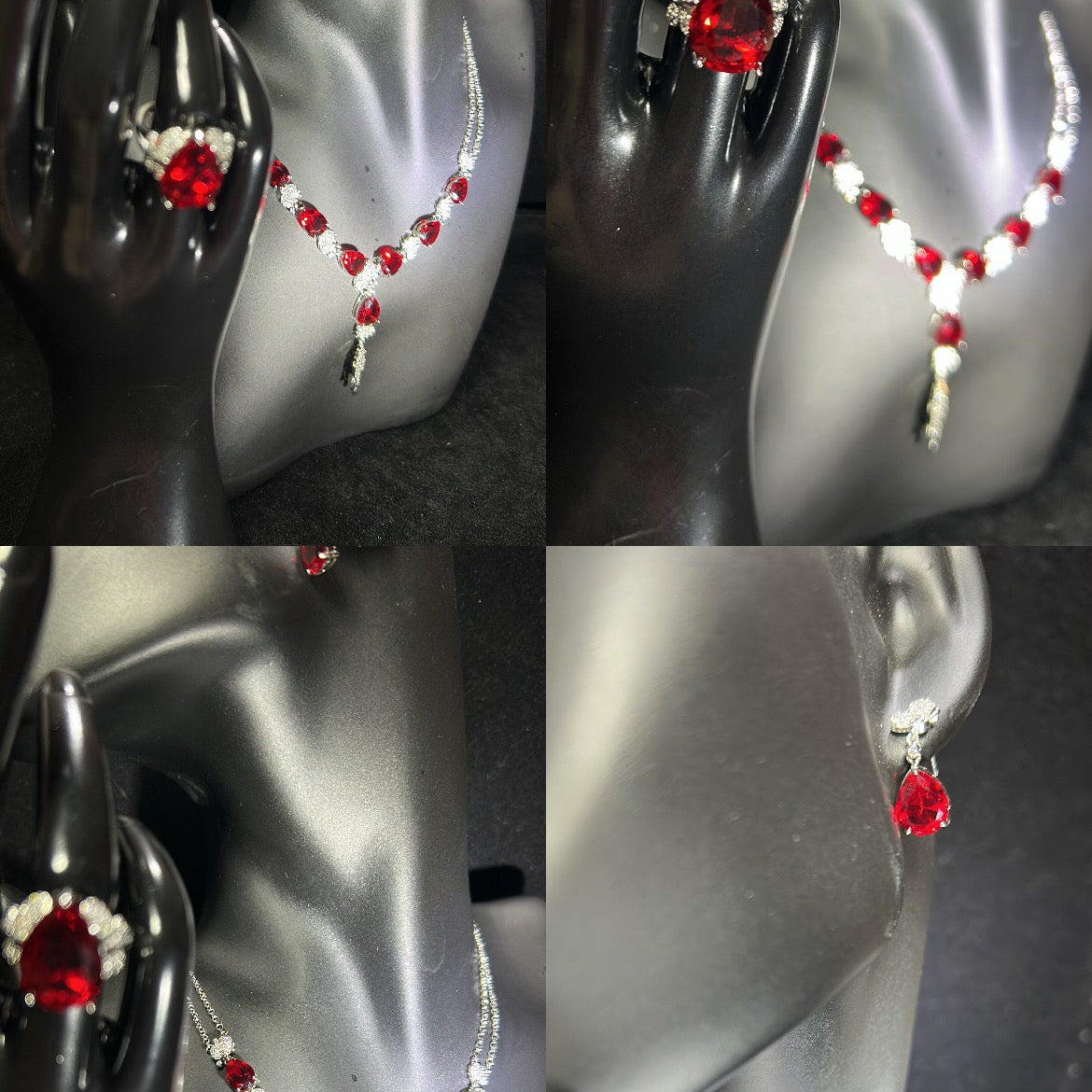 Sexy Ruby Red Pear Shaped Zirconia Silver Plated Set