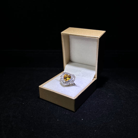 Sparkling Heart Citrine Halo Cubic Zirconia Silver Plated Ring