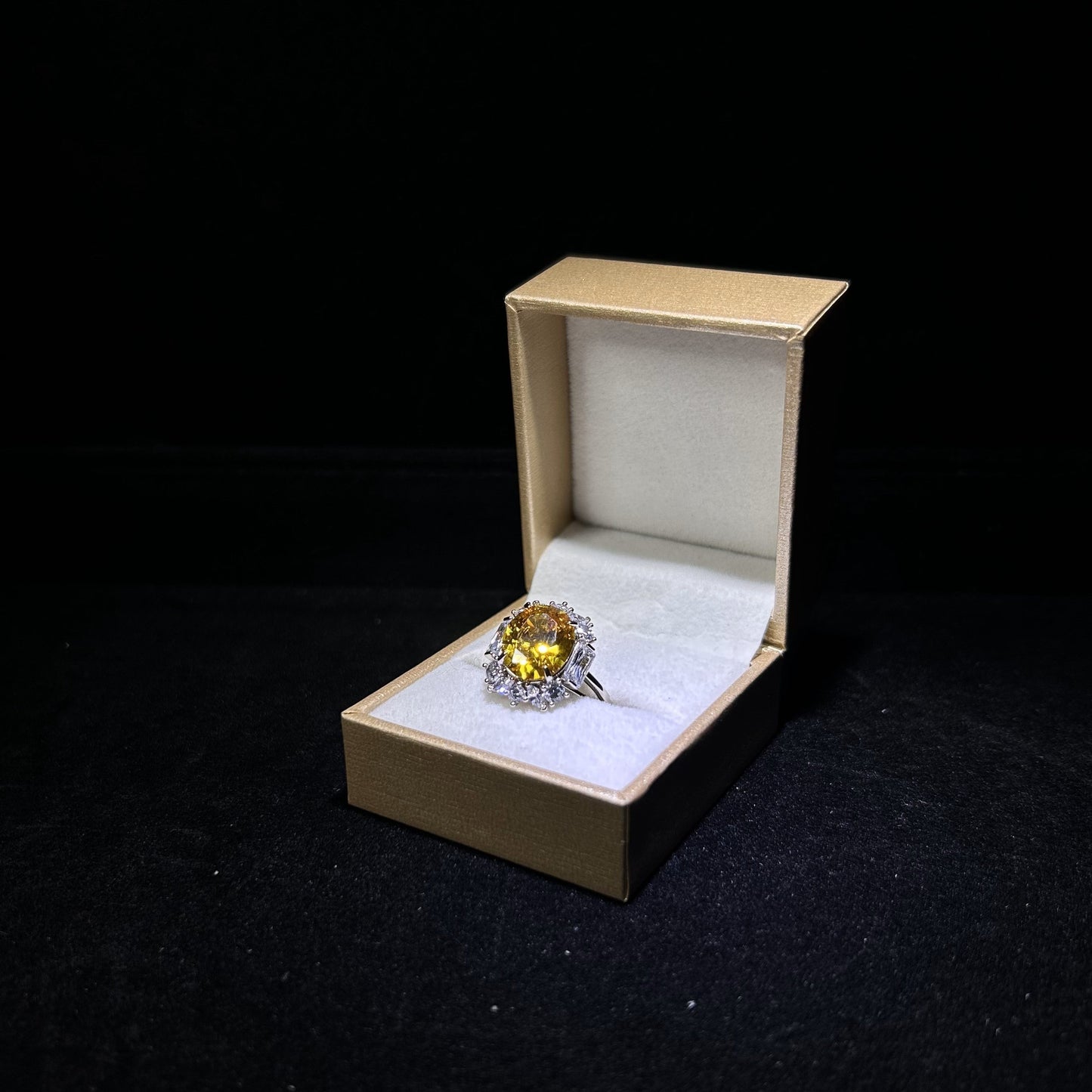 Sparkling Oval Citrine Halo Cubic Zirconia Silver Plated Ring