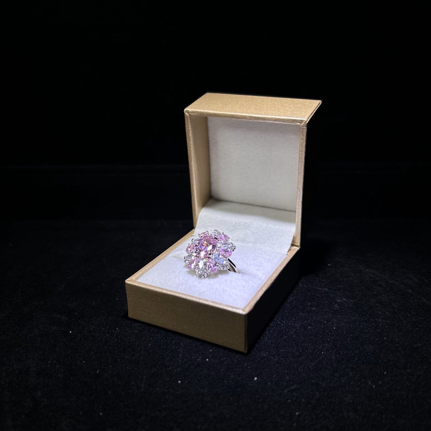 Sparkling Pink Flower Marquise Cubic Zirconia Silver Plated Ring