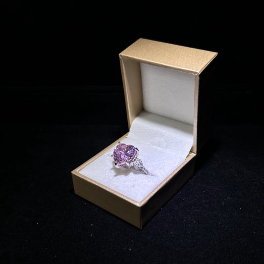 Sparkling Pink Heart 6 Carat Cubic Zirconia Silver Plated Ring