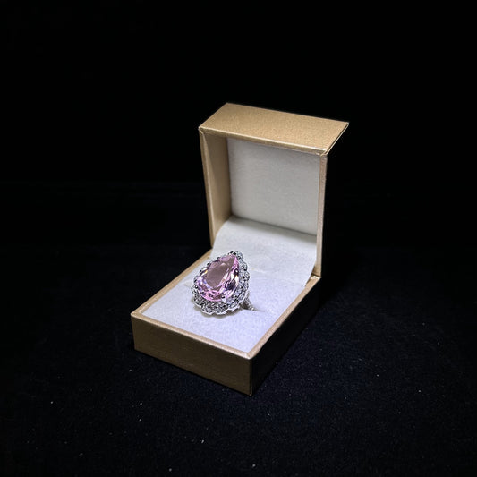 Sparkling Pink Pear Shaped Cut Halo Cubic Zirconia Silver Plated Adjustable Ring