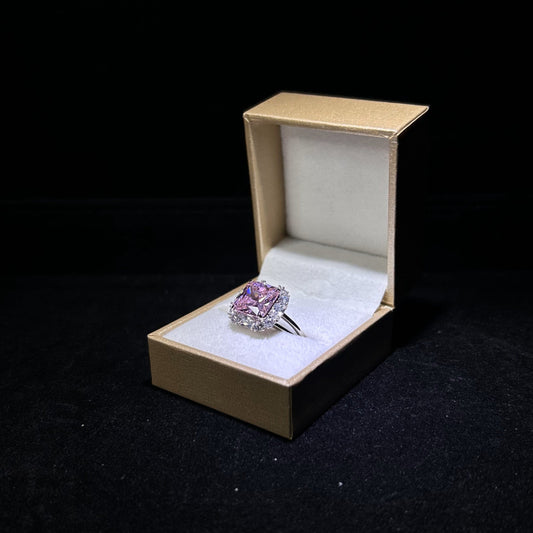 Sparkling Square Pink Halo Cubic Zirconia Silver Plated Ring