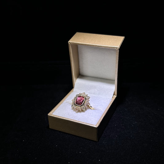 Vintage Modern Red Emerald Cut Cubic Zirconia Sunflower Gold Plated Ring