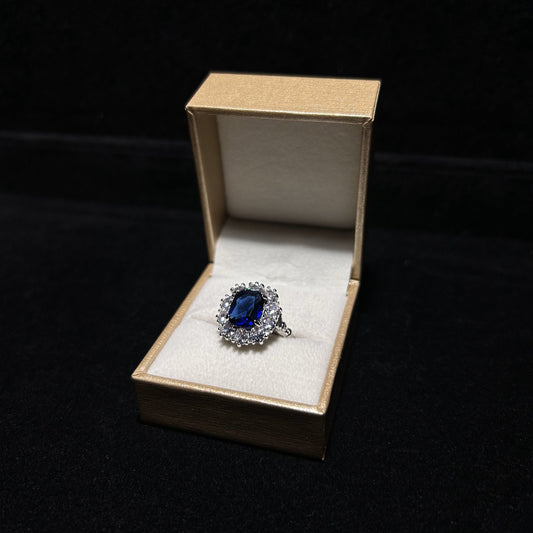 SAPPHIRE OVAL PRINCESS AAA CUBIC ZIRCONIA SILVER PLATED RING